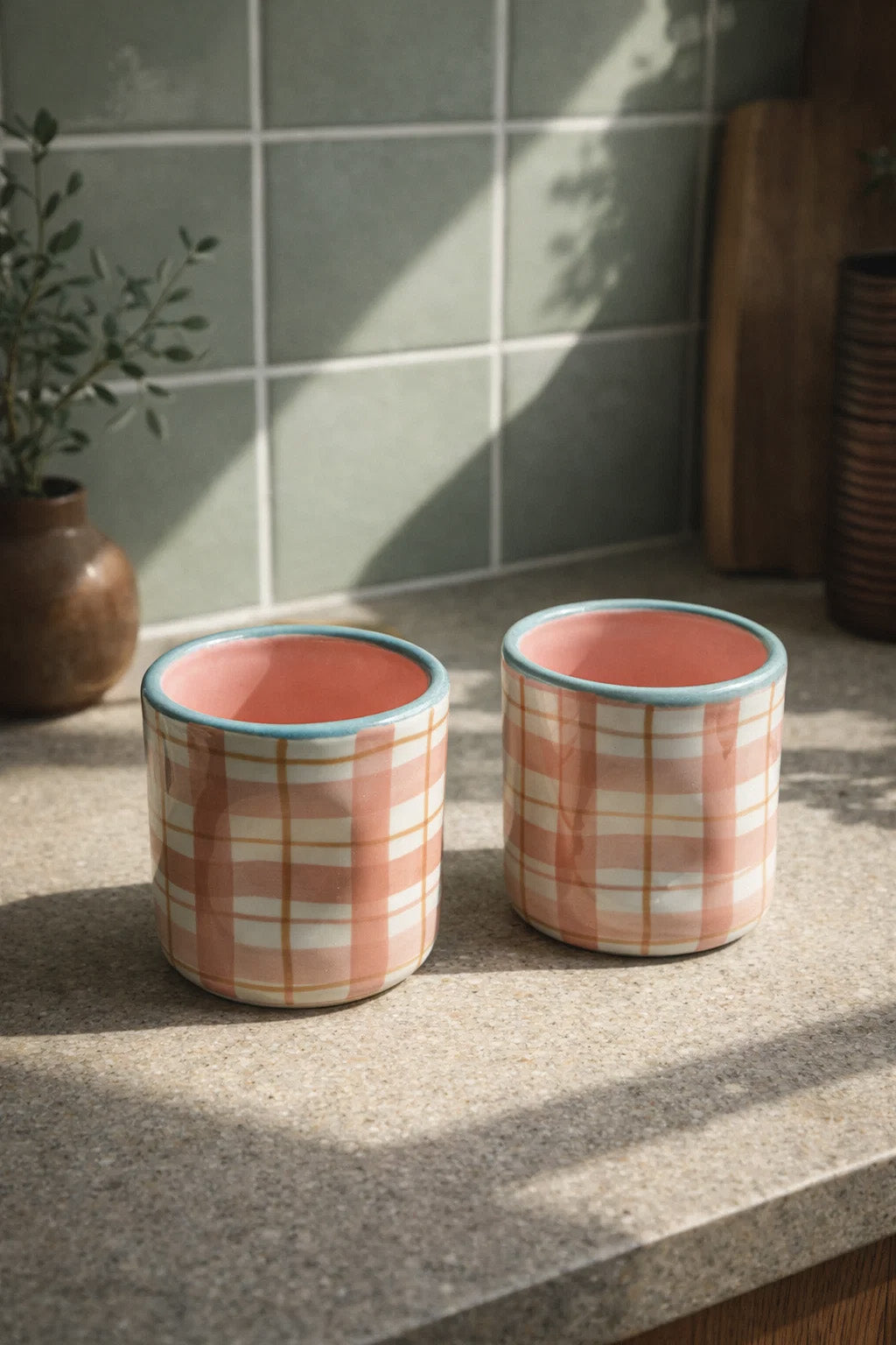 Pink Checks Glasses (Pack of 2) | Beautiful Ceramic Glass