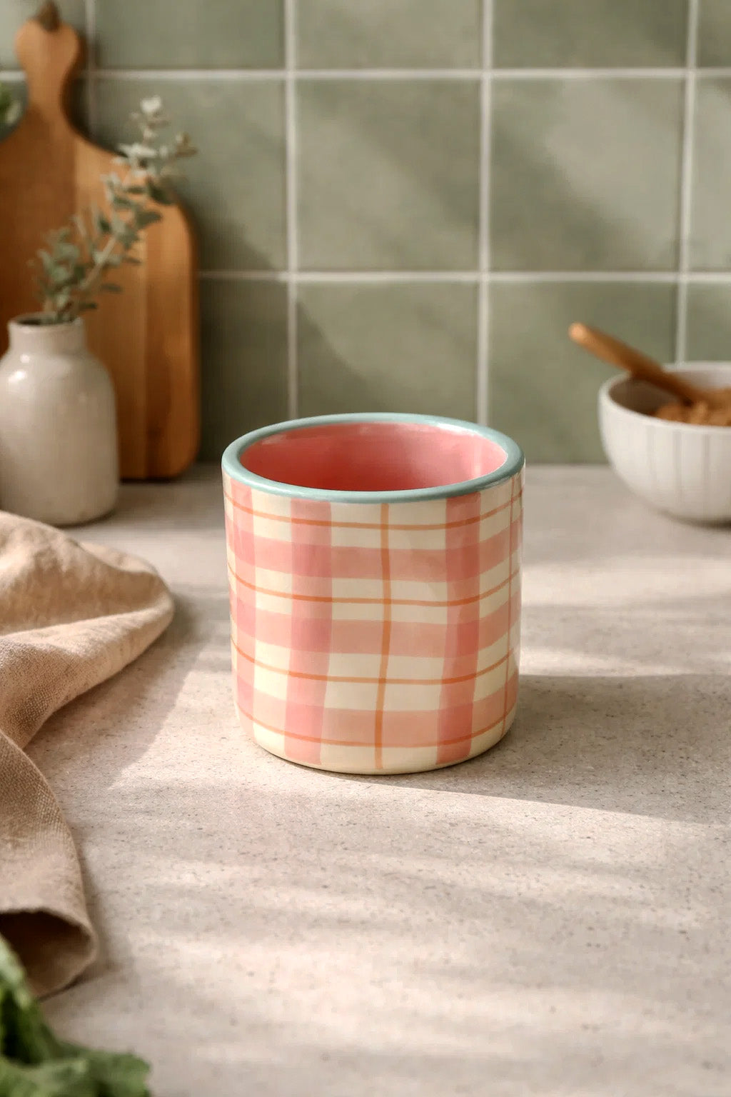 Pink Checks Glass | Beautiful Ceramic Glass