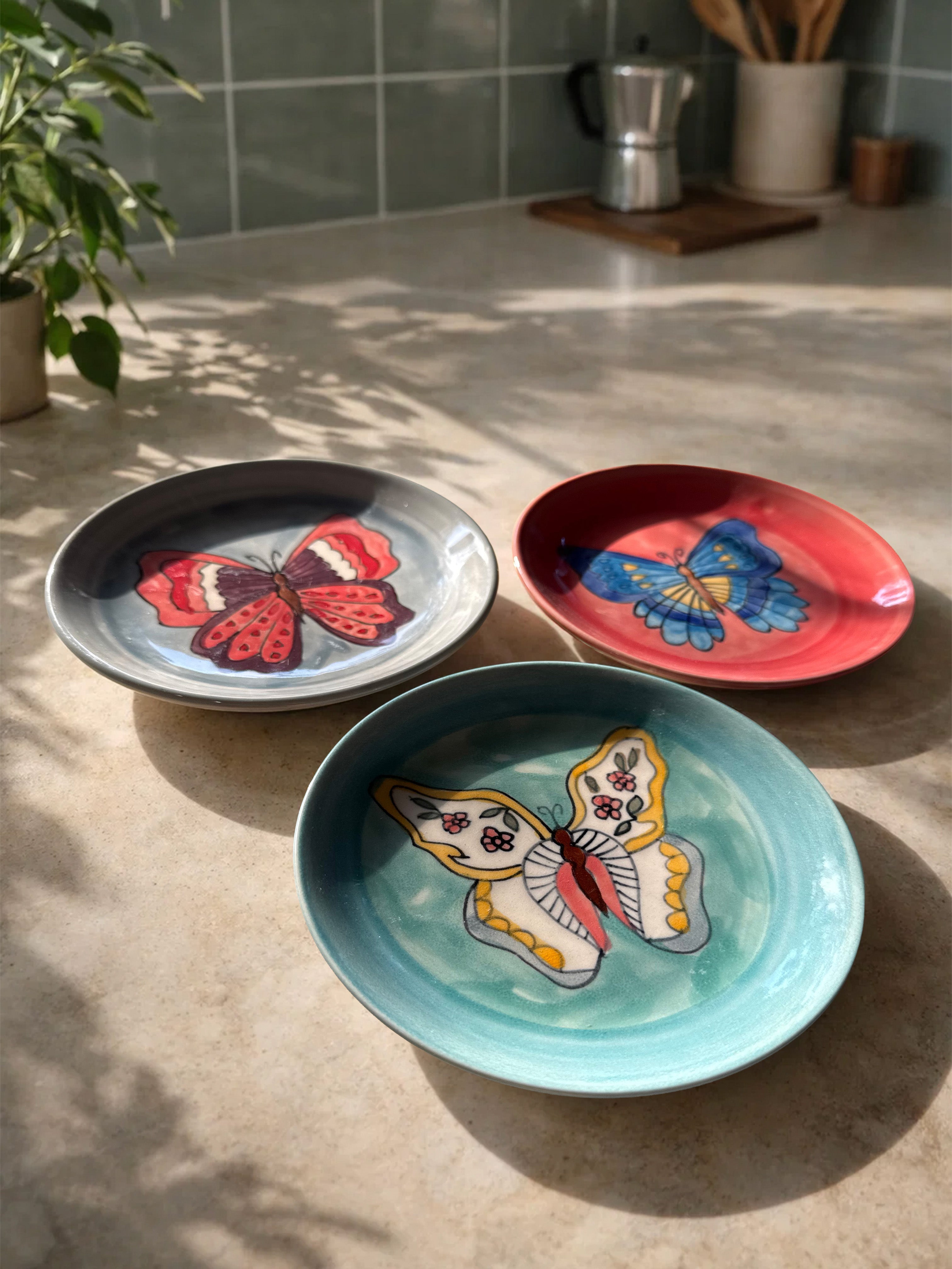 Butterfly Saucer Plates (Set of 3) | 5" Small Plates