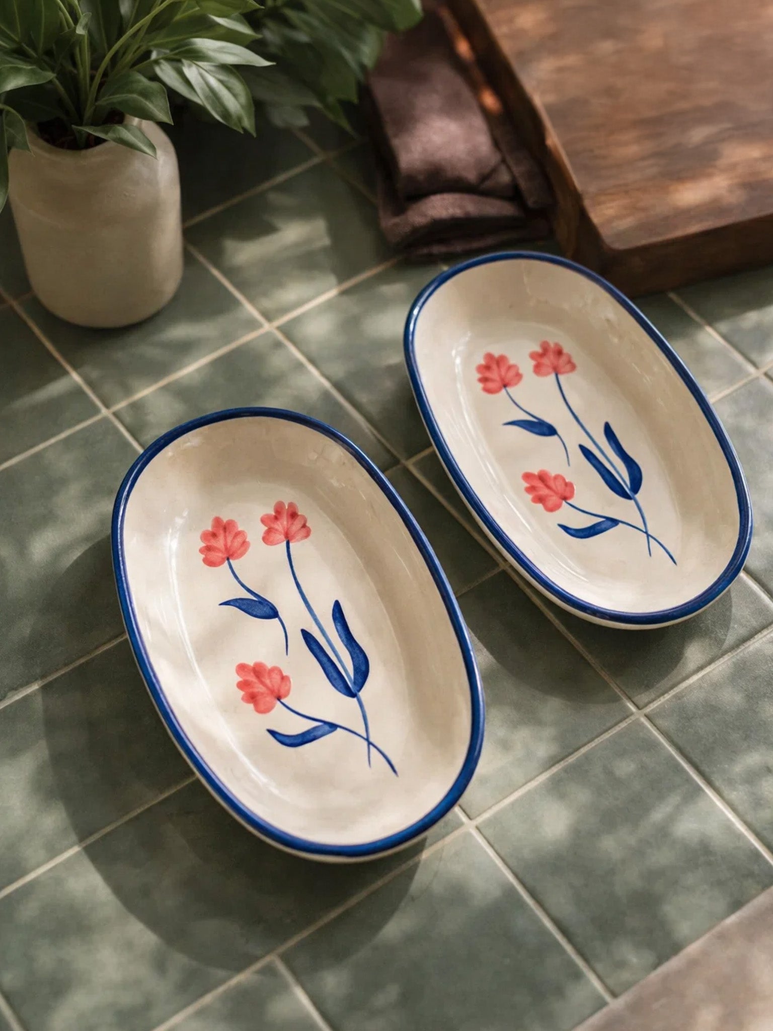 Floral Oval Plate | Beautiful Serving Plate (Pack of 2)