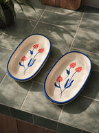 Floral Oval Plate | Beautiful Serving Plate (Pack of 2)