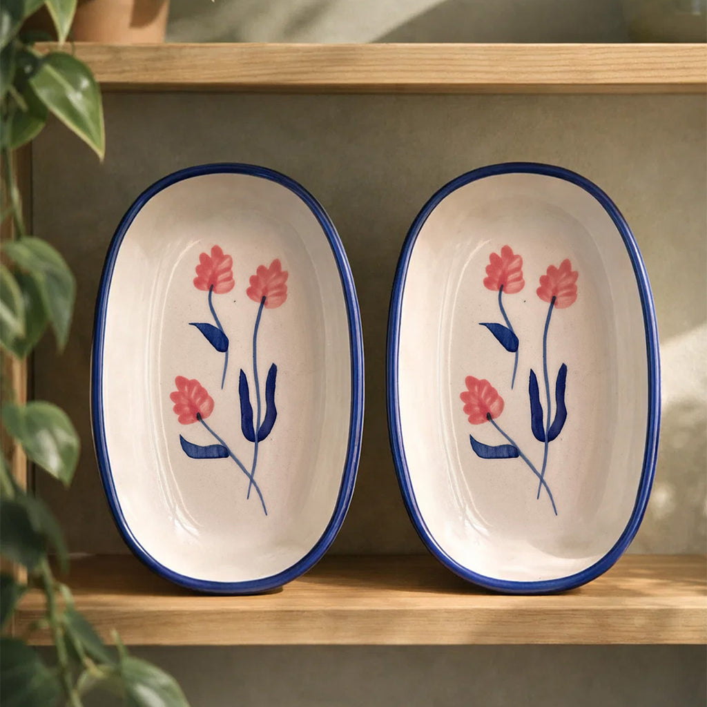 Floral Oval Plate | Beautiful Serving Plate (Pack of 2)
