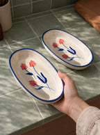 Floral Oval Plate | Beautiful Serving Plate (Pack of 2)