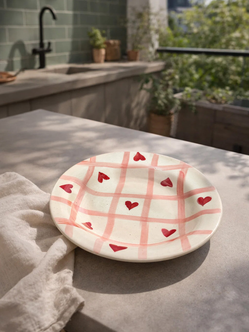 Checks Hearts Pasta Plate