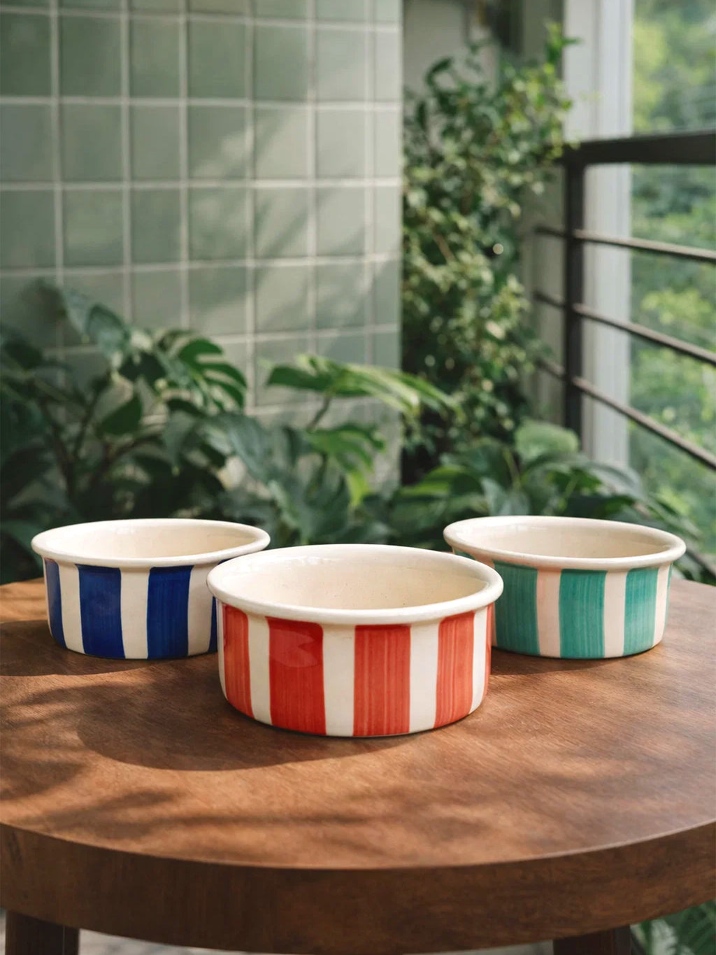 Ceramic Ramekin Bowls – Handpainted Stripe Collection (Set of 3)