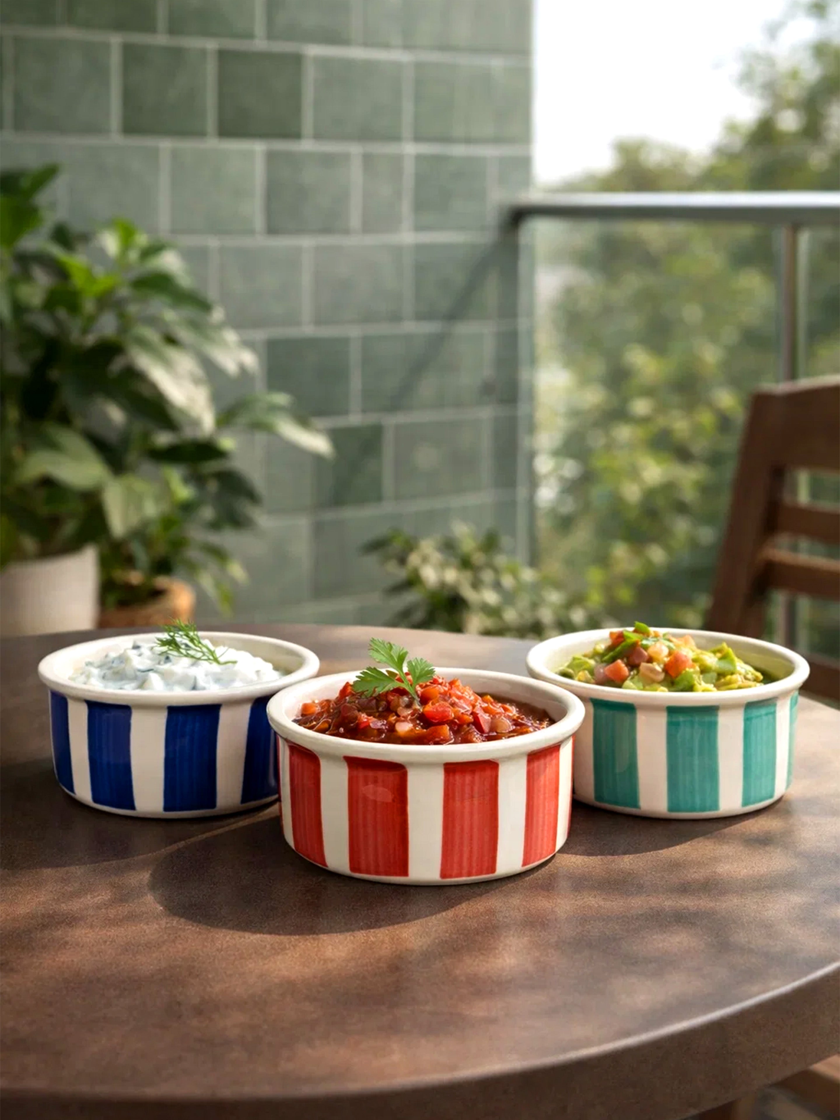 Ceramic Ramekin Bowls – Handpainted Stripe Collection (Set of 3)